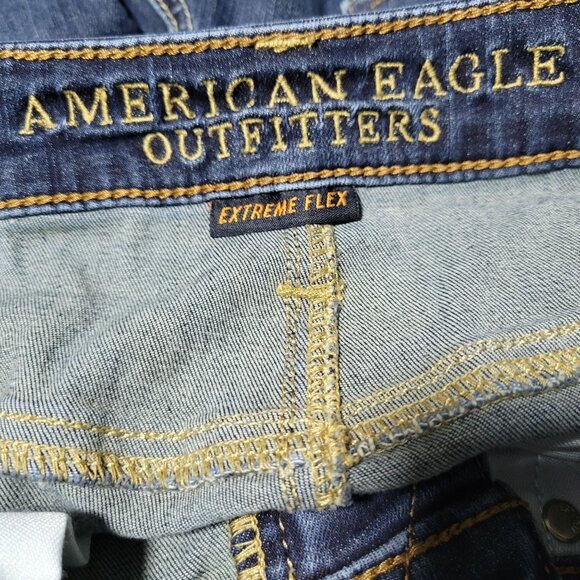 American Eagle Slim Straight Flex Jeans Mens Size 26 X 28 Low Rise Dark Wash - Picture 4 of 7